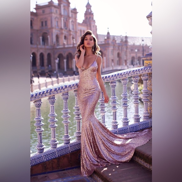 Alamour The Label Yassmine Luxe Rose Gold Sequin Dress, Medium - Picture 1 of 8